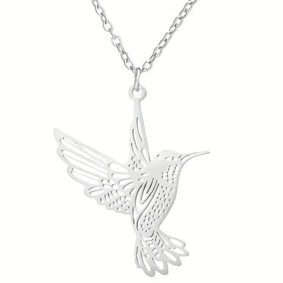 Hummingbird Laser Cut Silver Toned Necklace - Picture 2 of 2